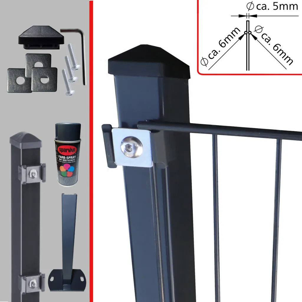 Doppelstabmattenzaun 6-5-6 Anthrazit Klemmplättchen Aufdübeln Höhe: 1430 mm 65 m